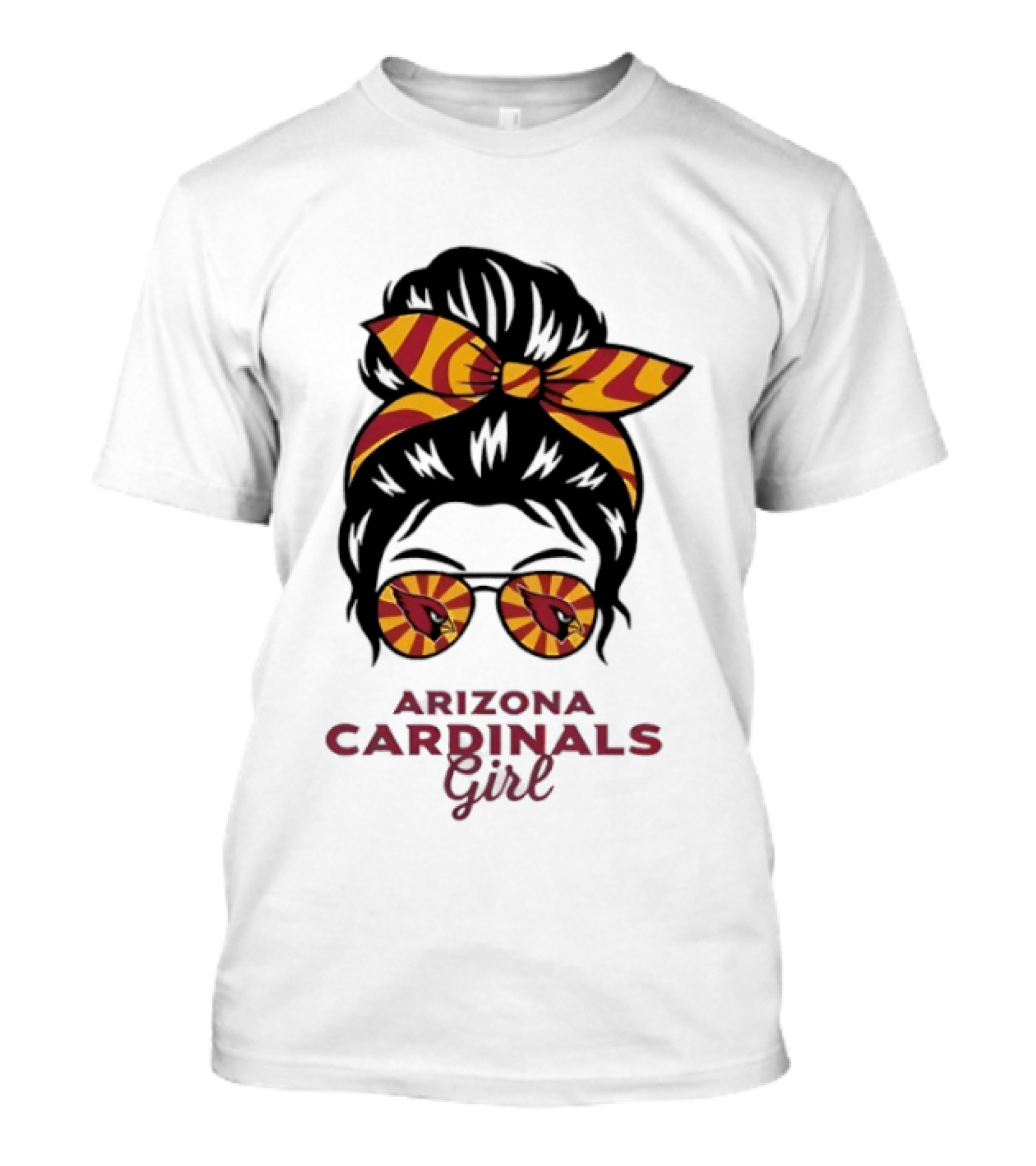 Arizona Cardinals Girl Messy Bun Glasses Vintage Sports Fan T-Shirt