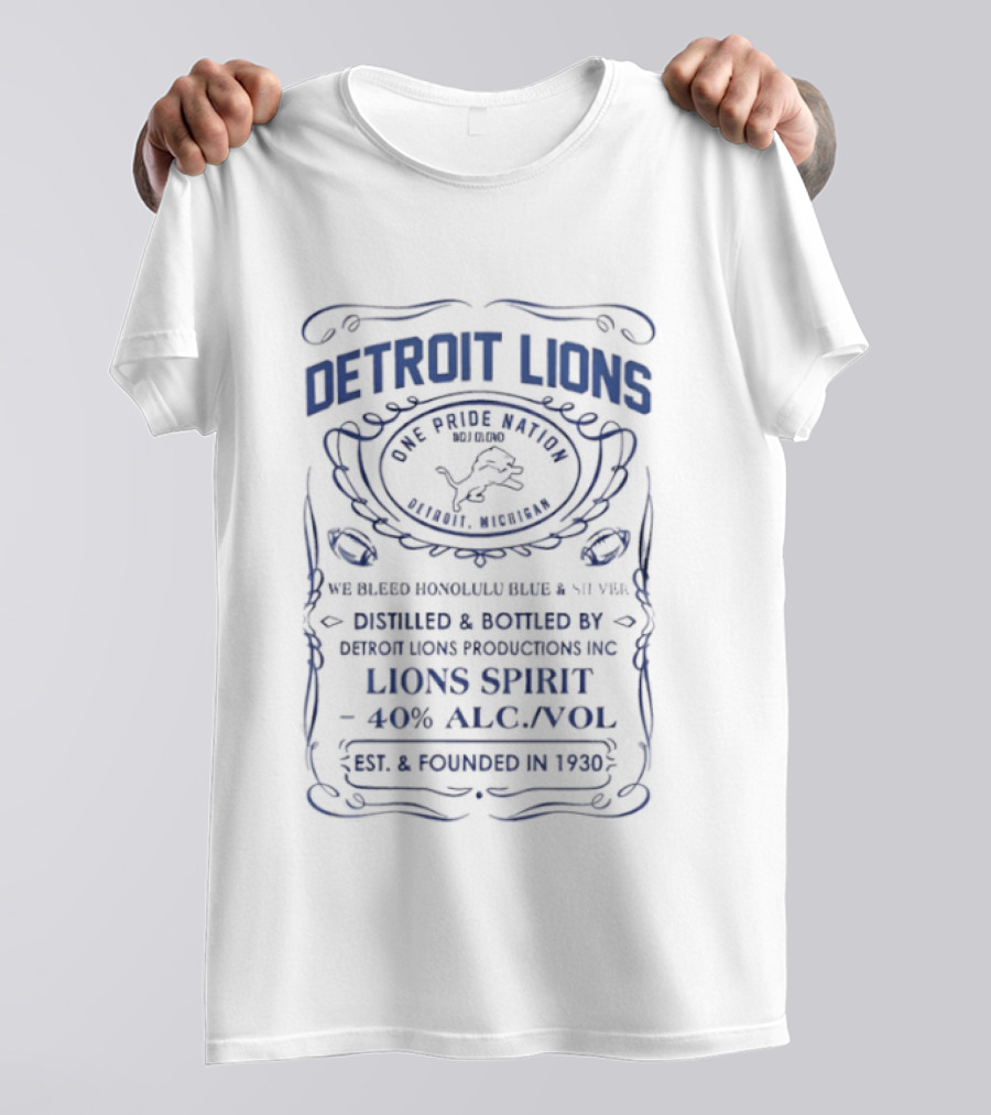 Detroit Lions Spirit Whiskey Label 1907 Trademark Lion's Pride T-Shirt