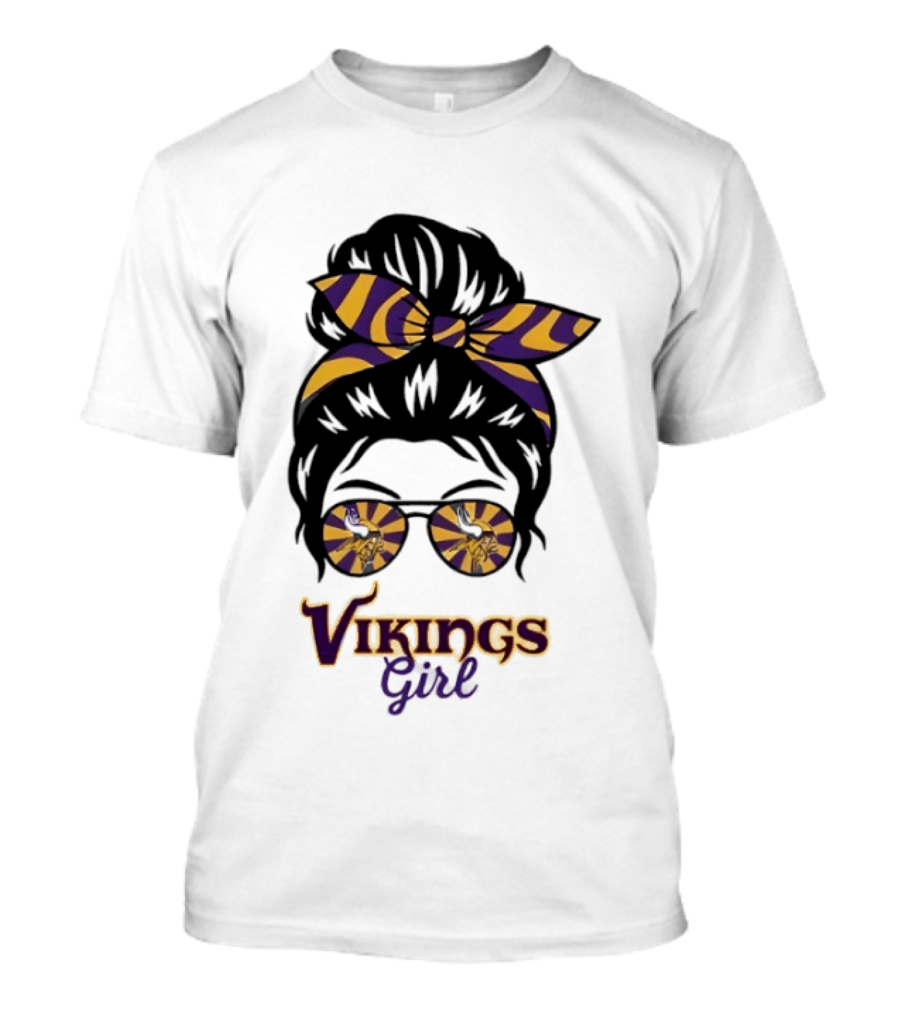 Minnesota Vikings Girl Messy Bun Sunglasses Fan T-Shirt