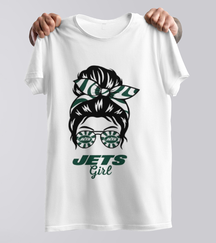 Jets Girl Messy Bun With Glasses T-Shirt