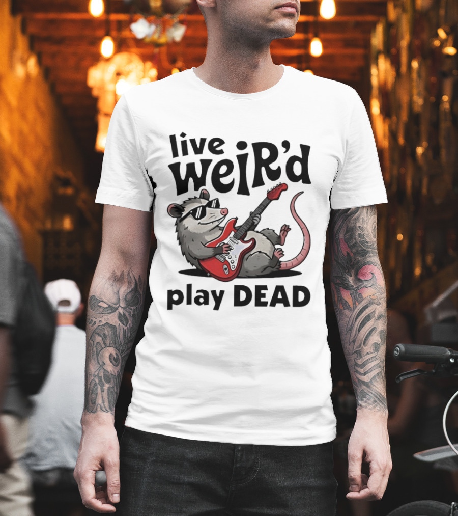 Live Weird Play Dead Opossum Electric Guitar T-Shirt
