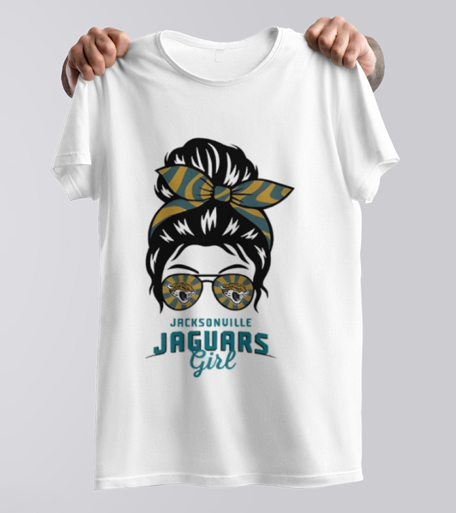 Jacksonville Jaguars Girl Messy Bun Glasses Bow Fan Spirit T-Shirt