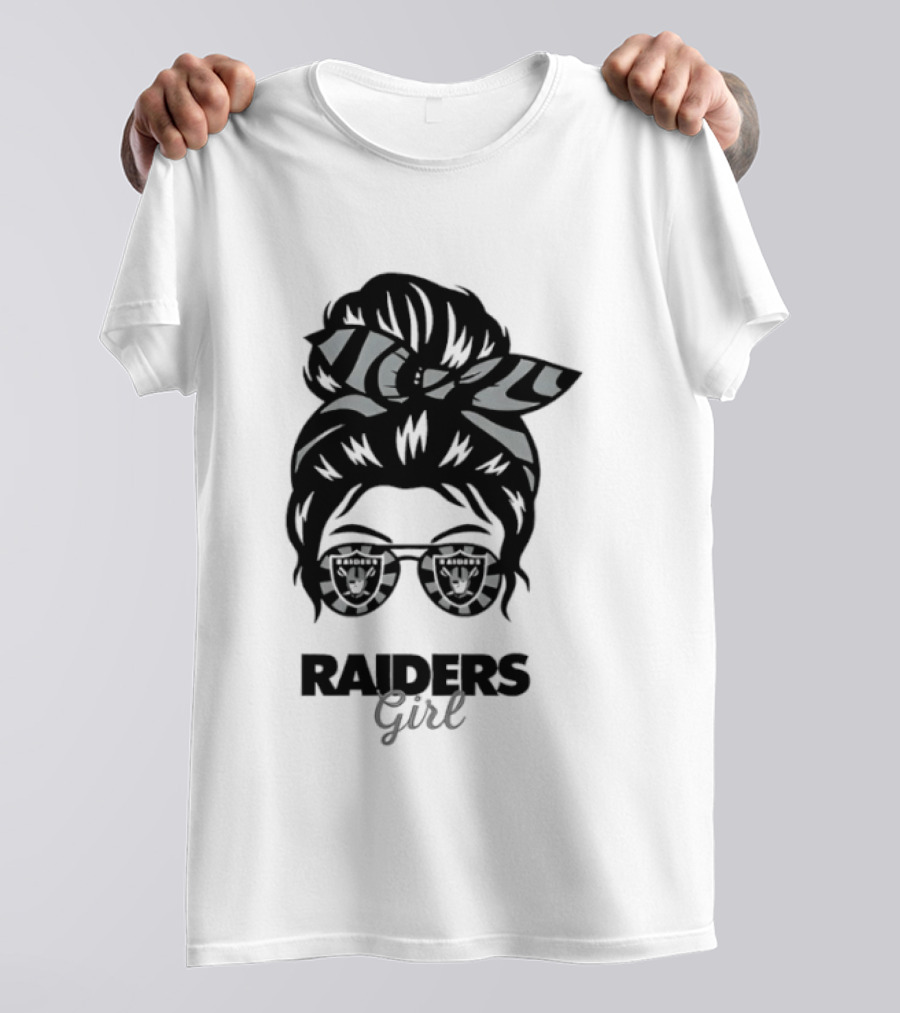 Raiders Girl Messy Bun Sunglasses Fan T-Shirt