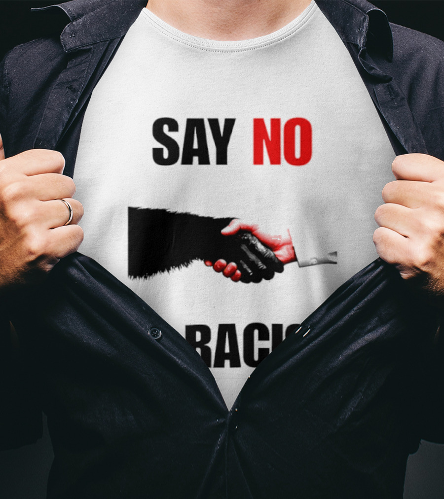 Say No To Racism Bigfoot Human Handshake Equality Message T-Shirt