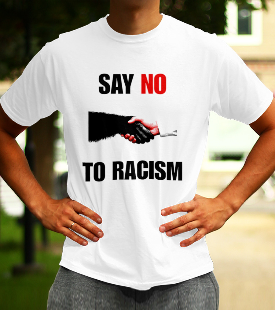Say No To Racism Bigfoot Human Handshake Equality Message T-Shirt