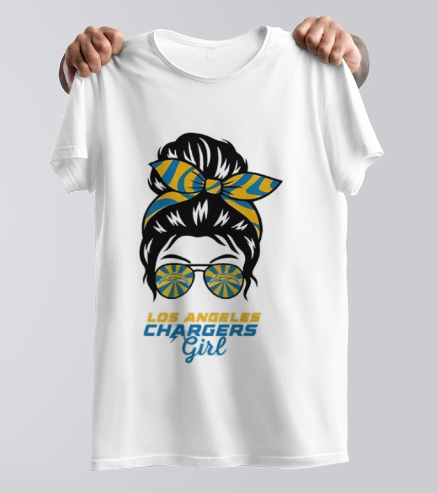 Messy Bun Glasses Los Angeles Chargers Girl T-Shirt