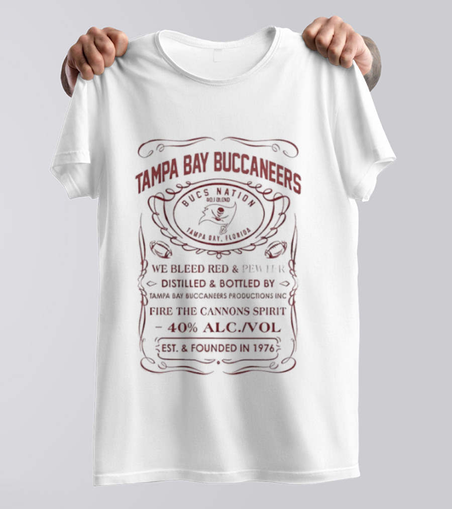 Tampa Bay Buccaneers Whiskey Label Style Aged Barrel Proof 40% Established 1976 T-Shirt