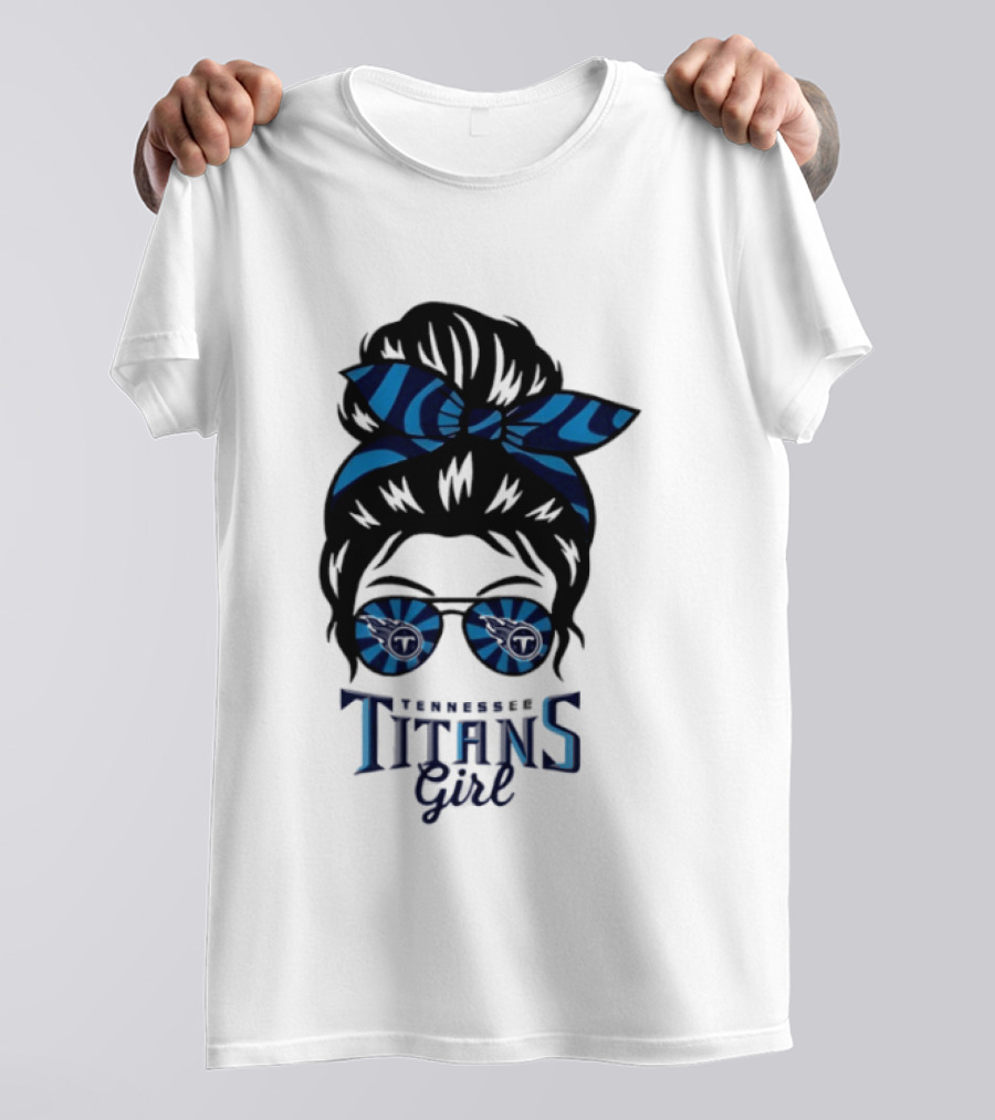 Tennessee Titans Girl Messy Bun Glasses Bow T-Shirt