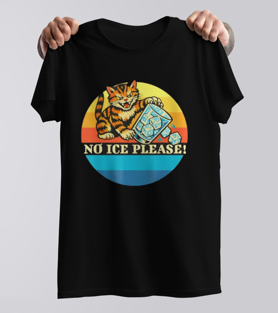 No Ice Please Cat Cartoon Rainbow Stripes T-Shirt