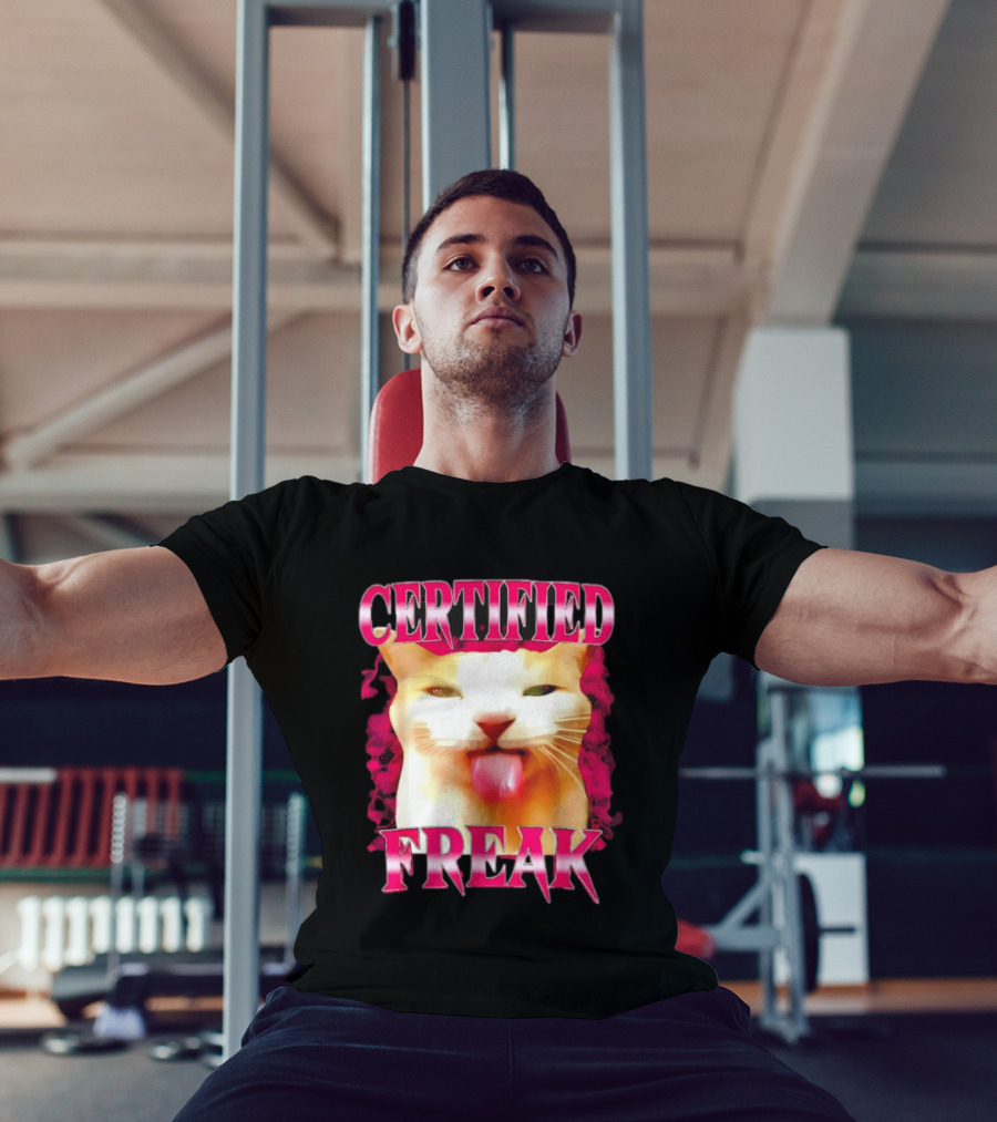 Certified Freak Cat Tongue Out Pink Edge T-Shirt