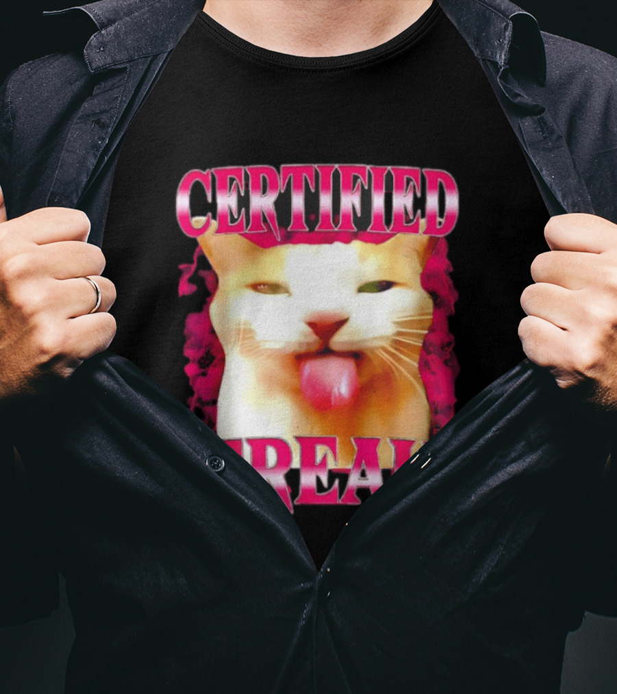 Certified Freak Cat Tongue Out Pink Edge T-Shirt