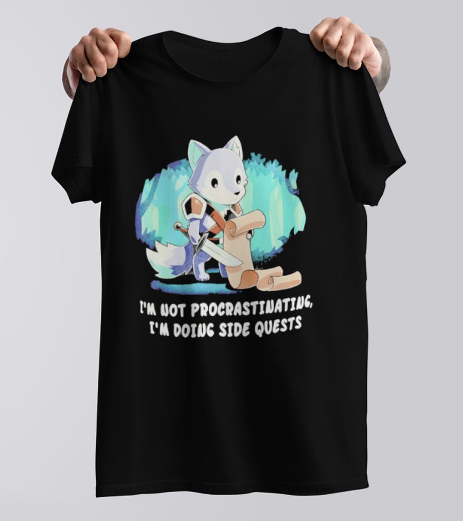 I'm Not Procrastinating I'm Doing Side Quests Cute Fantasy Wolf Cartoon T-Shirt