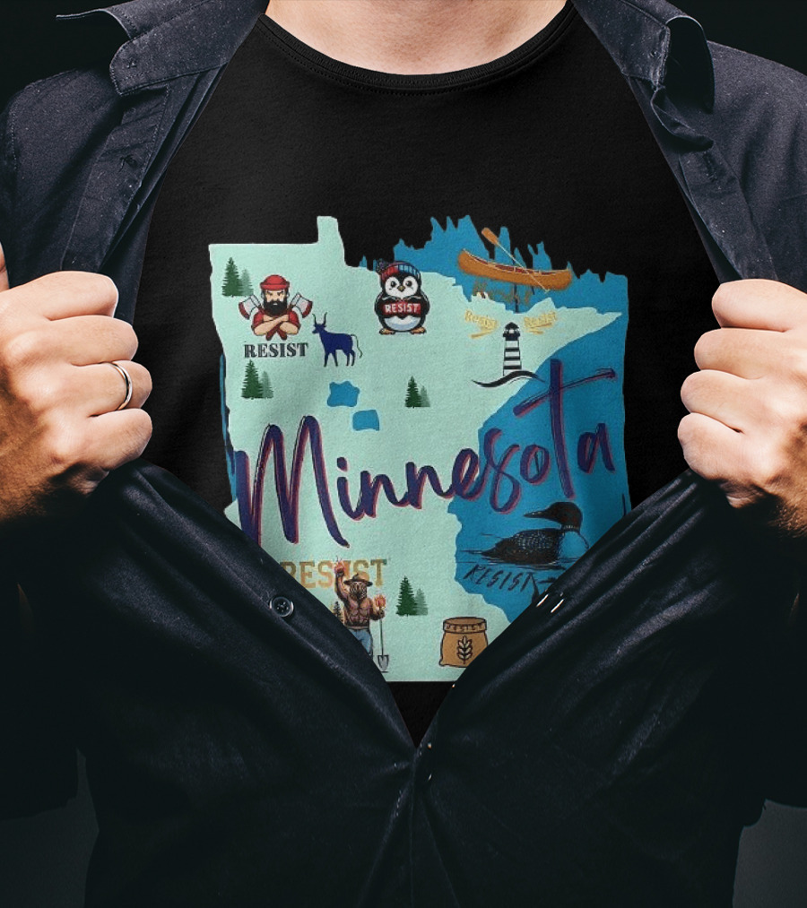 Minnesota Resist Lumberjack Penguin Canoe Loon Lighthouse Deer T-Shirt