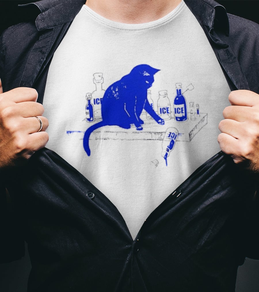 Cat Surrounded By Ice Bottles On A Table T-Shirt