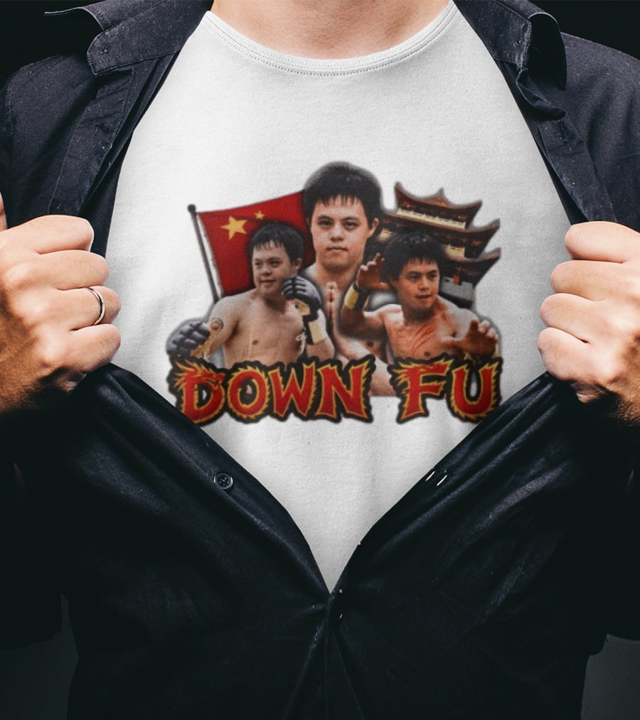 Down Fu Martial Arts Style With Fighters And Chinese Pagoda T-Shirt