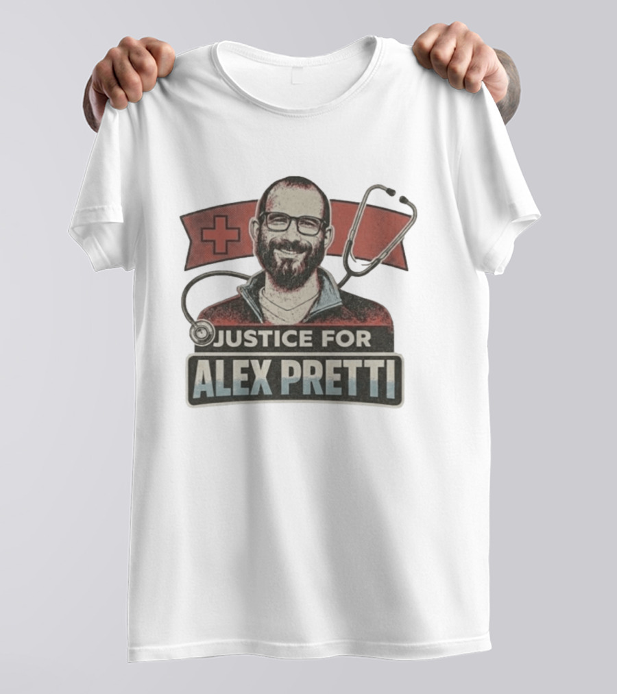 Justice For Alex Pretti Minneapolis ICU Nurse Memorial Red Cross Stethoscope T-Shirt
