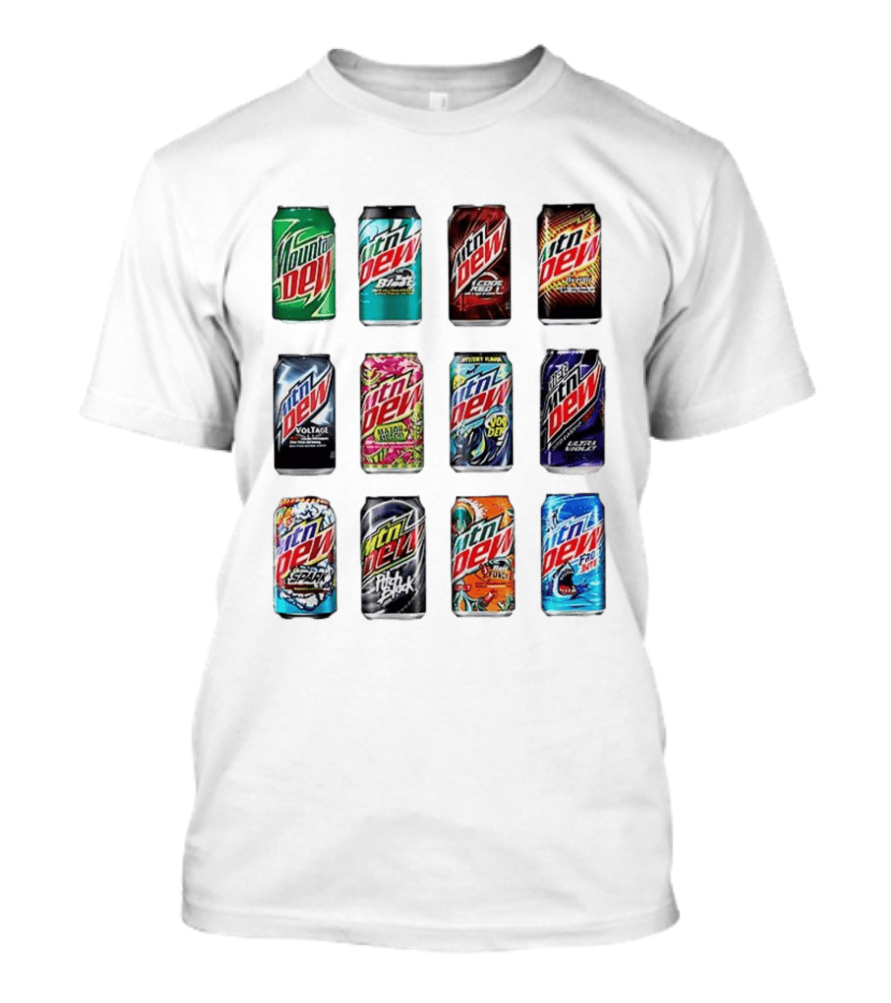 Mountain Dew Soda Flavors Black Label Code Red Voltage Spark Typhoon Pitch Black Baja Blast T-Shirt