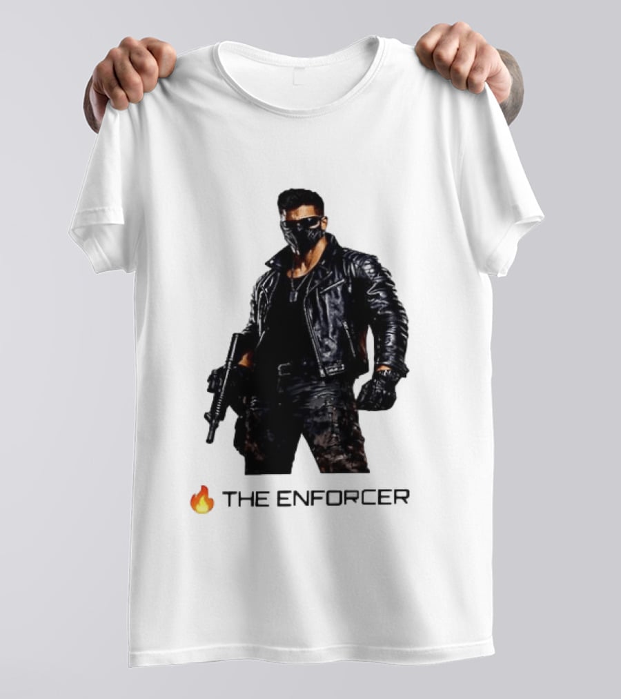 The Enforcer Leather Jacket Warrior With Mask And Fire T-Shirt