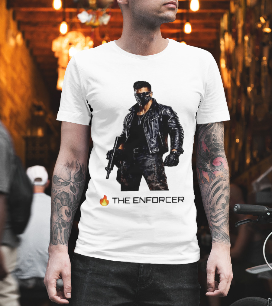 The Enforcer Leather Jacket Warrior With Mask And Fire T-Shirt
