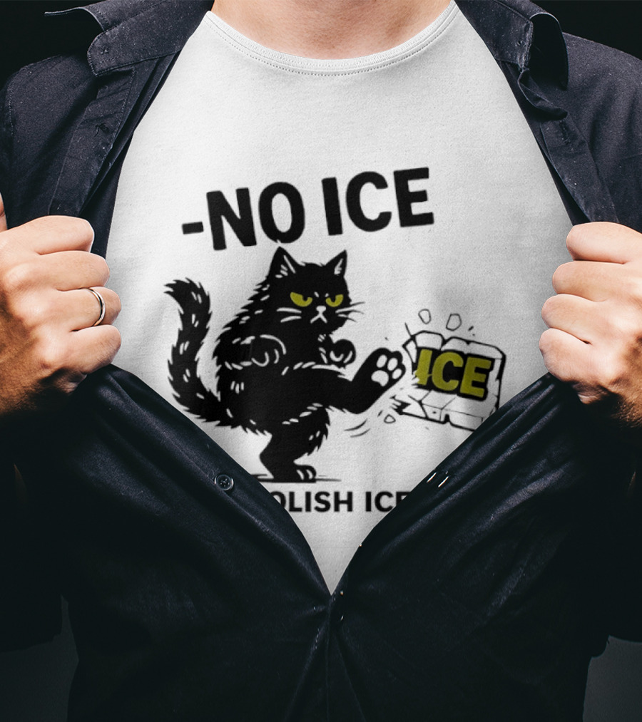 Black Cat No Ice Abolish ICE T-Shirt