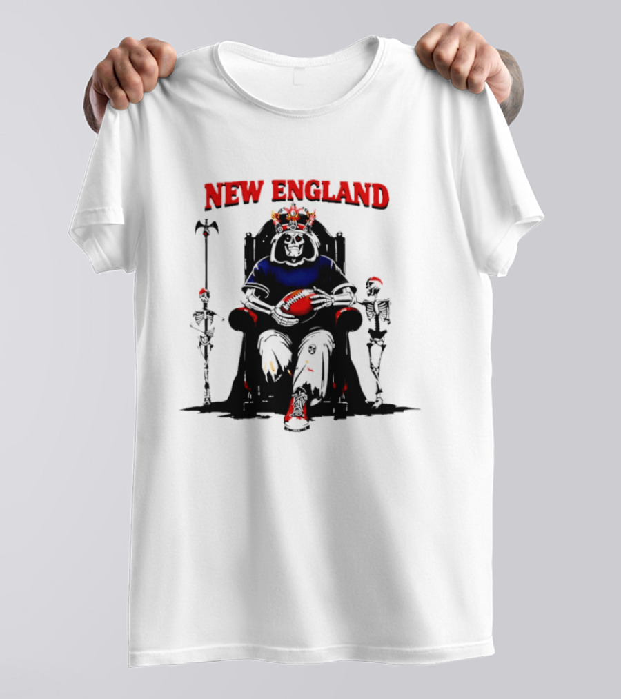 New England Skeletal Football Monarch Sitting On A Throne With Staff T-Shirt