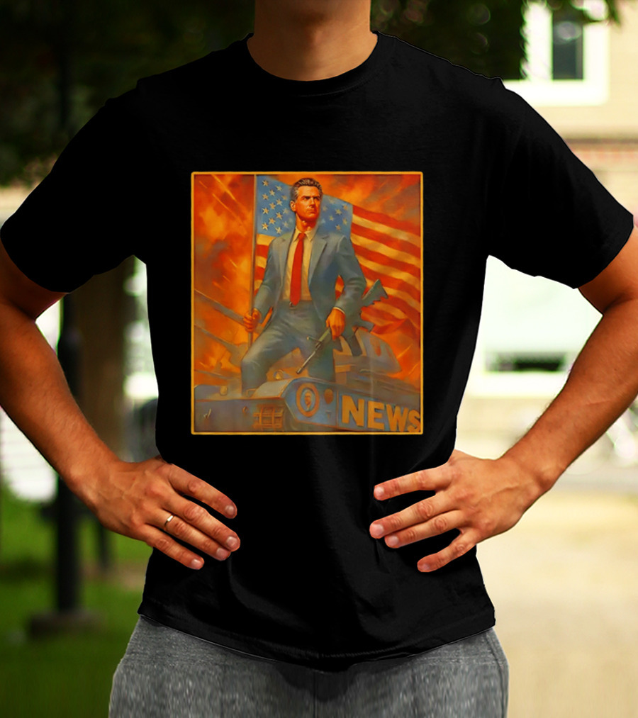 Gavin Newsome Tank Patriotic Flag Rifle News Scene T-Shirt
