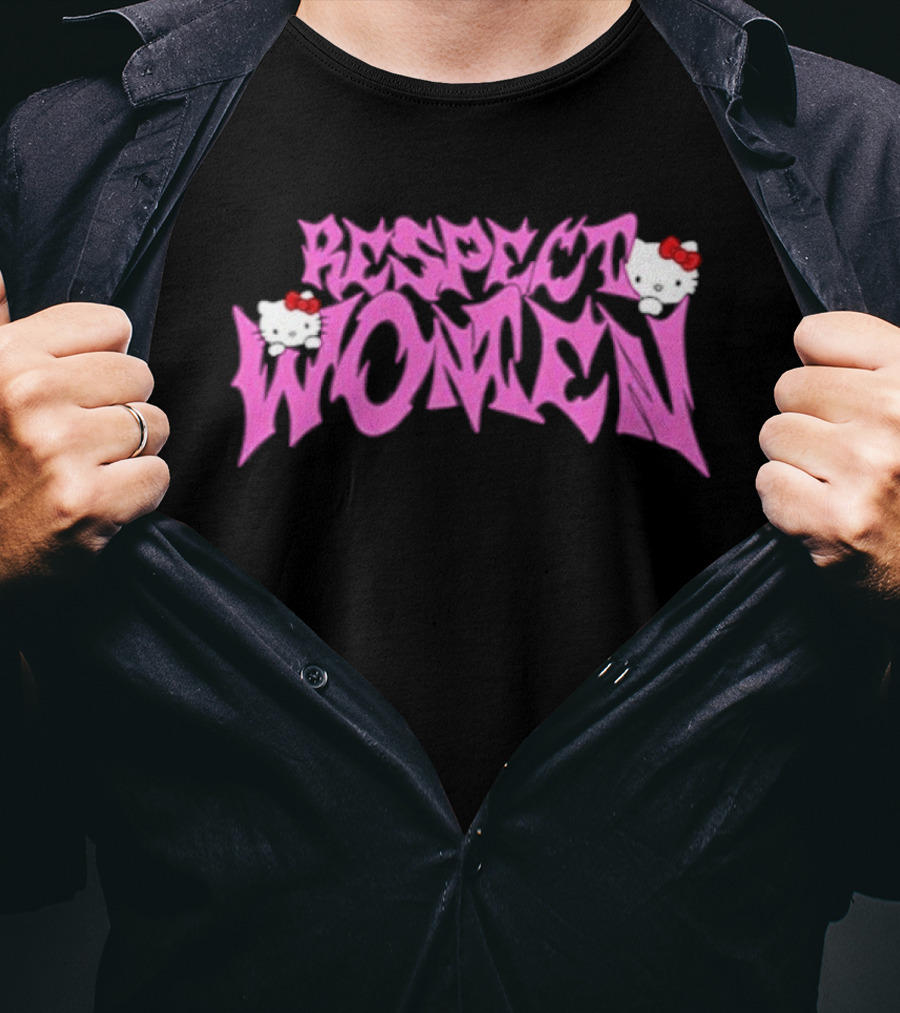 Respect Women Pink Script Featuring Hello Kitty T-Shirt