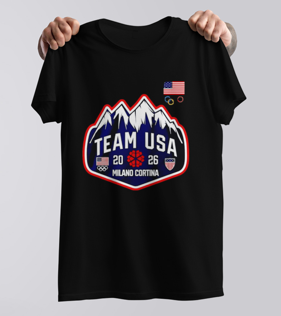 Team Usa 2026 Milano Cortina Olympics American Flag Mountain T-Shirt