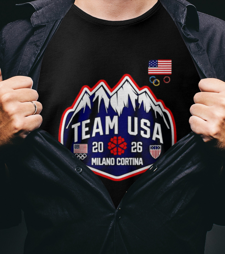 Team Usa 2026 Milano Cortina Olympics American Flag Mountain T-Shirt