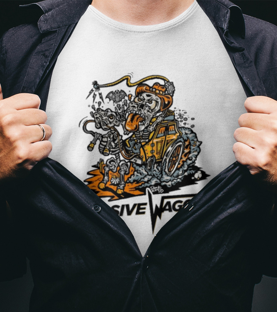 Massive Wagons Skeleton Cowboy In Car T-Shirt