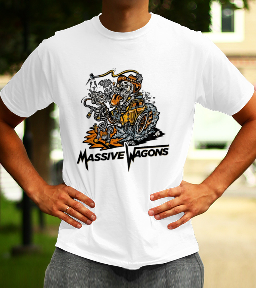 Massive Wagons Skeleton Cowboy In Car T-Shirt