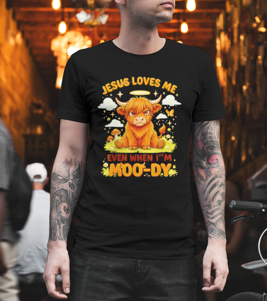 Grumpy Bison Jesus Loves Me Even When I'm Moo Dy Yellow T-Shirt