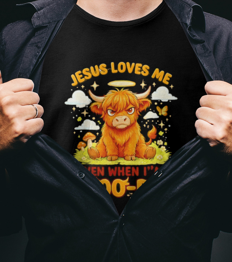 Grumpy Bison Jesus Loves Me Even When I'm Moo Dy Yellow T-Shirt