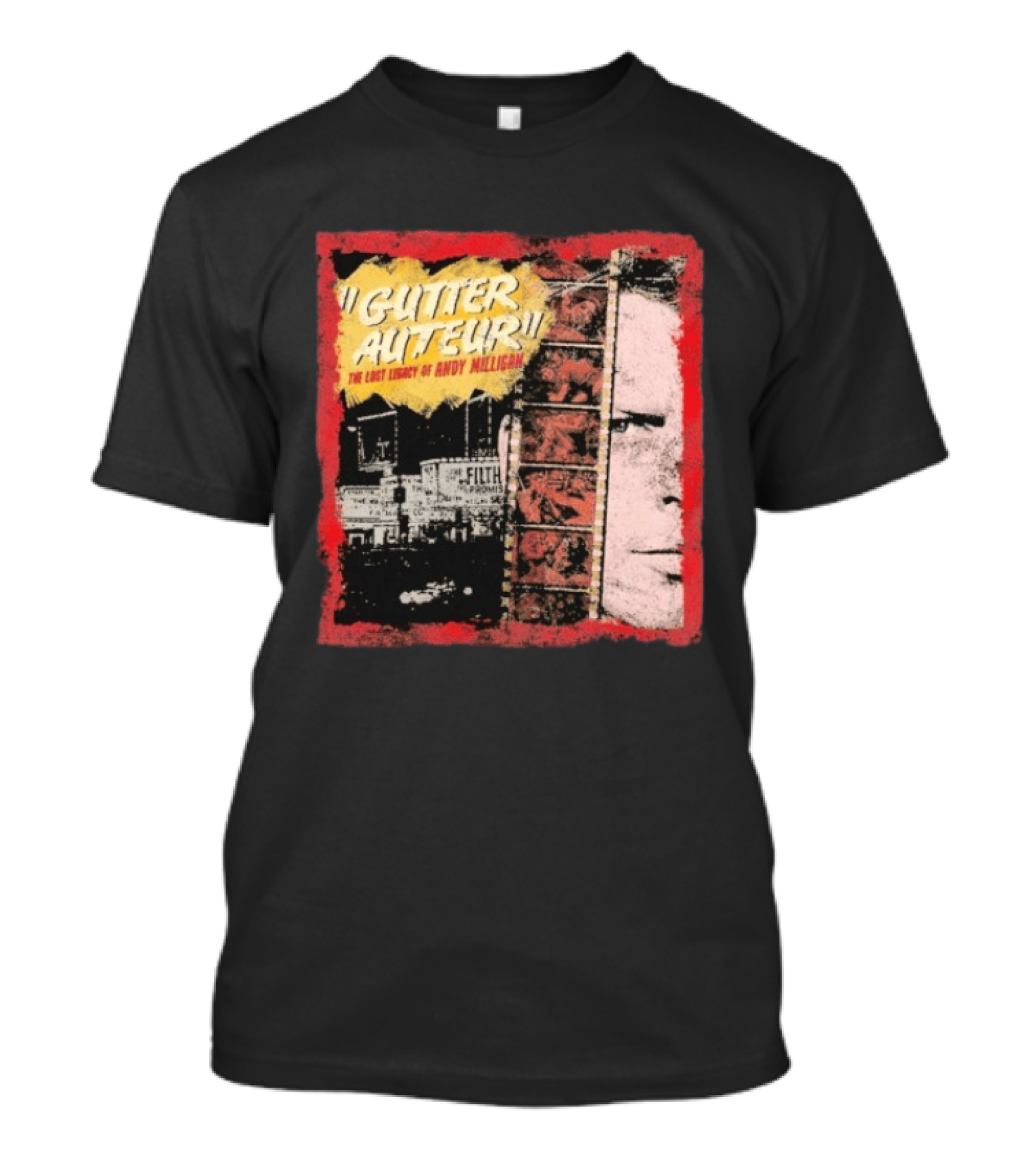 Gutter Auteur The Lost Legacy Of Andy Miligan Filmmaker Tribute With Vintage Film Strip And Urban Nightlife T-Shirt