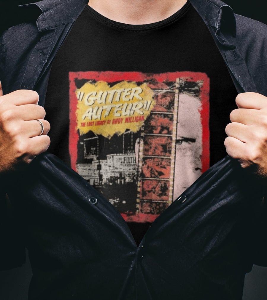 Gutter Auteur The Lost Legacy Of Andy Miligan Filmmaker Tribute With Vintage Film Strip And Urban Nightlife T-Shirt