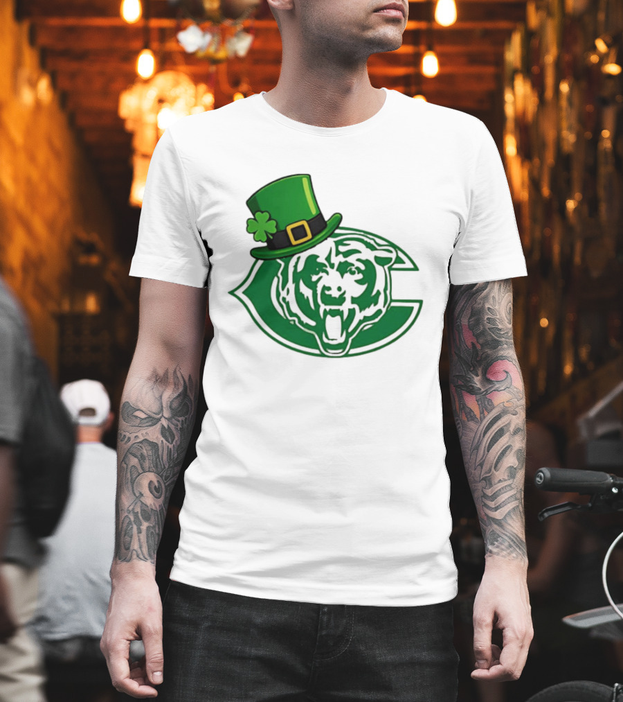 Chicago Bears St Patrick's Day Green Logo With Irish Hat T-Shirt