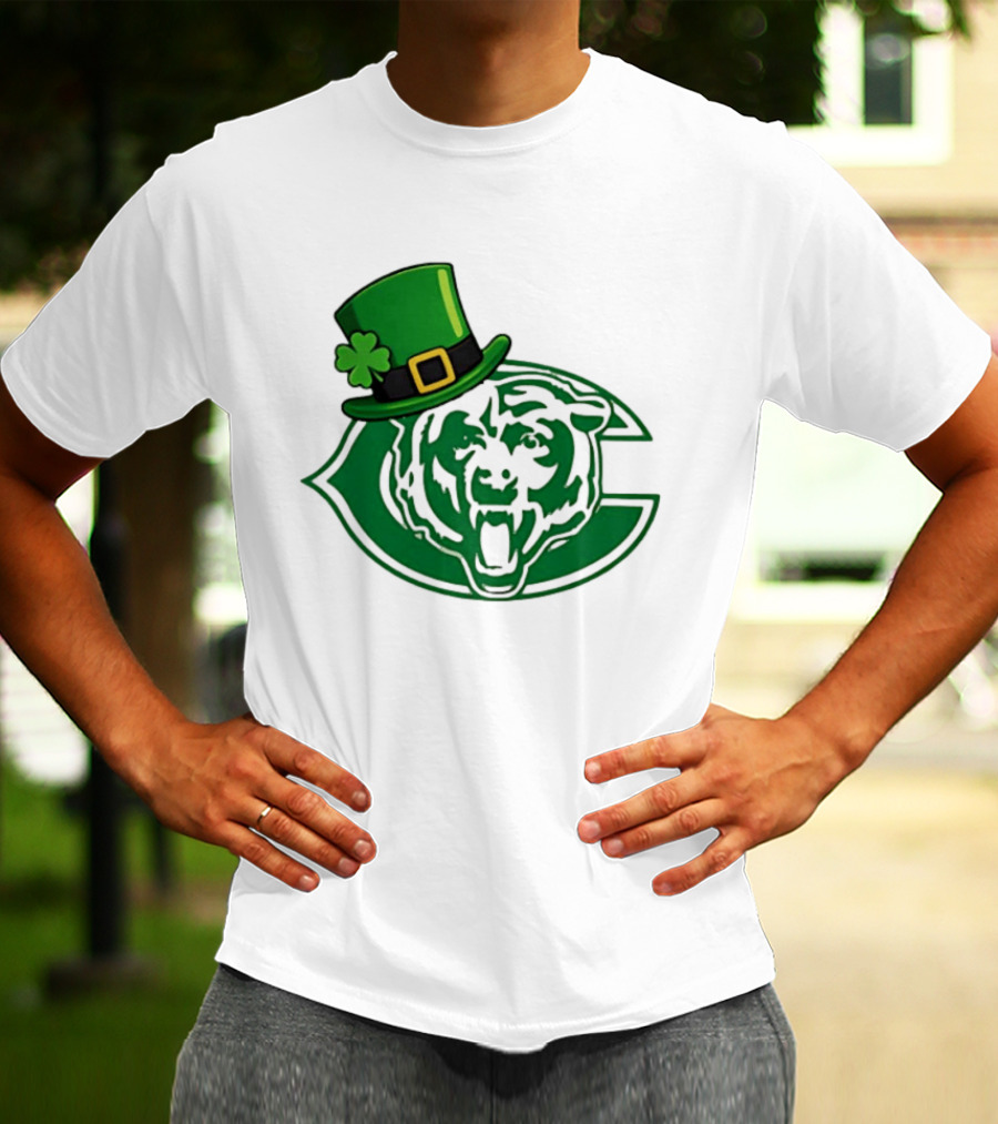 Chicago Bears St Patrick's Day Green Logo With Irish Hat T-Shirt
