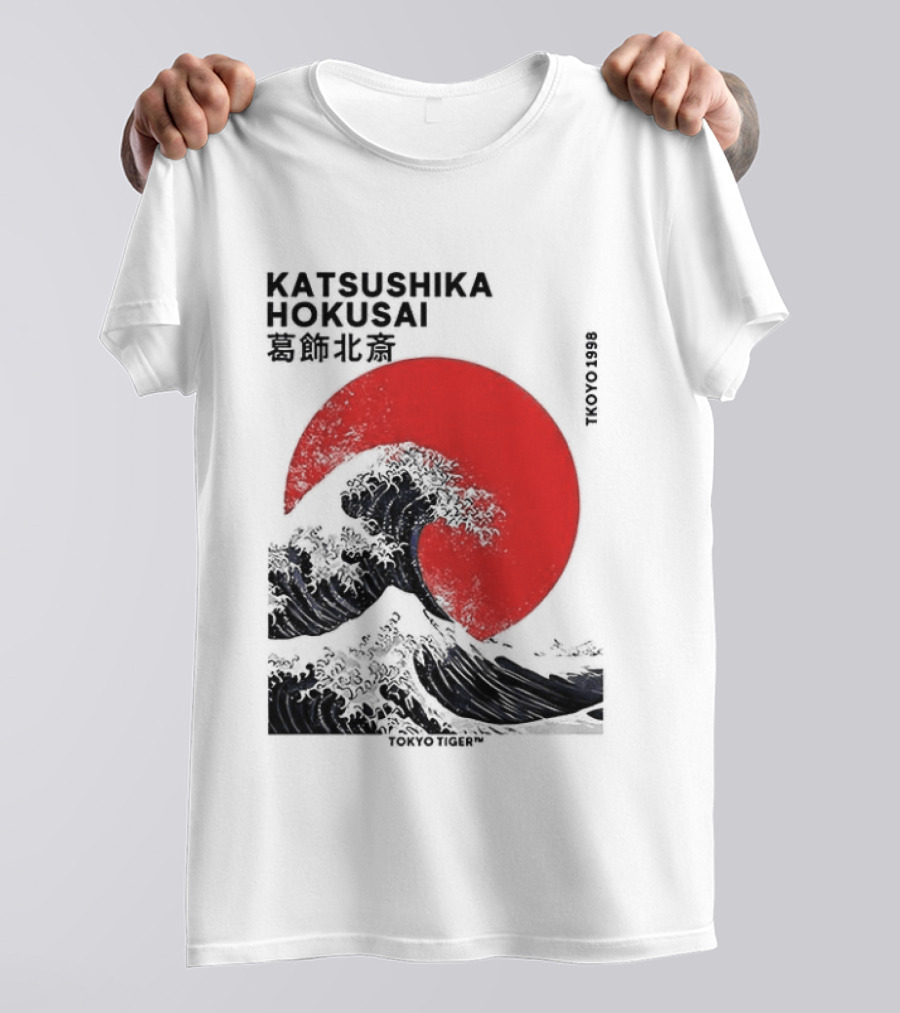 Katsushika Hokusai The Great Wave And Red Sun Japanese Ukiyo E T-Shirt