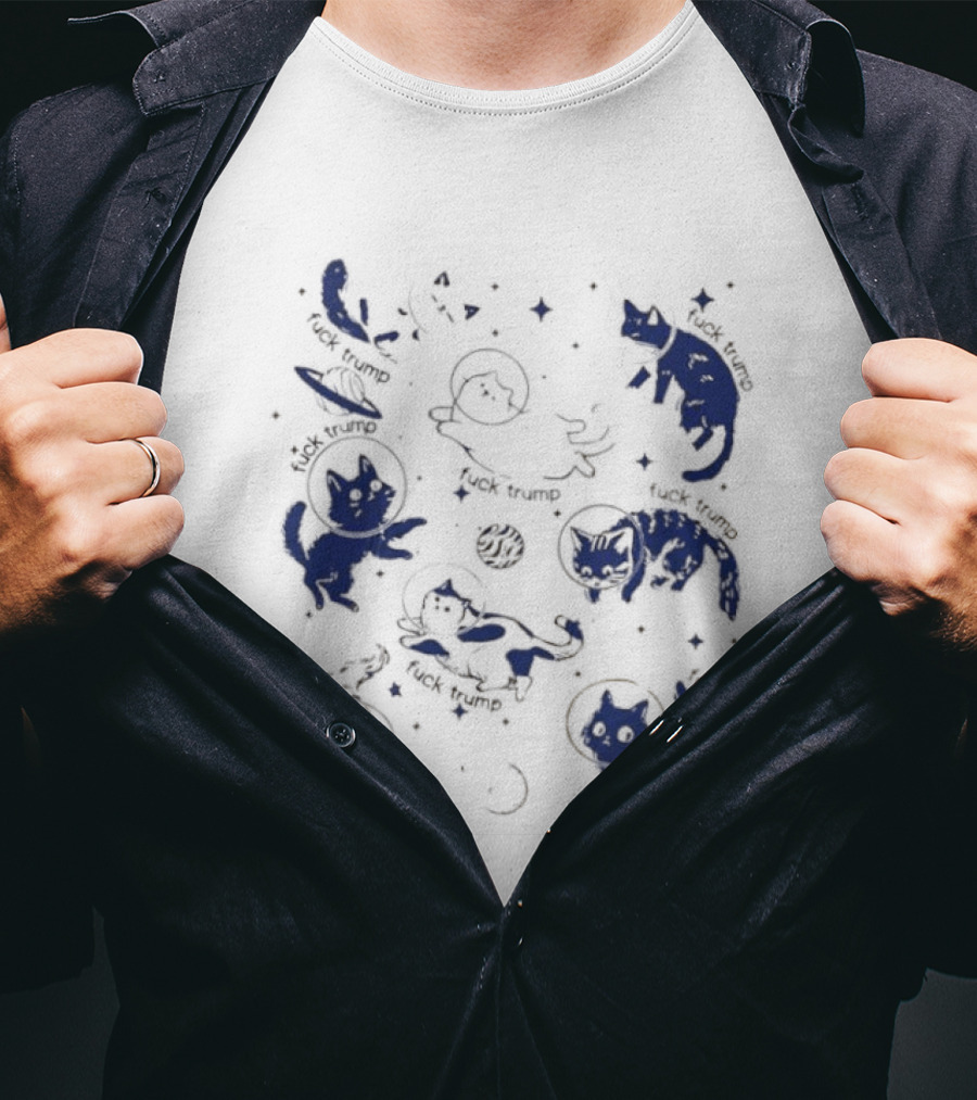 Subtle FDT Cats In Space Stars Orbit And Floating Shapes T-Shirt