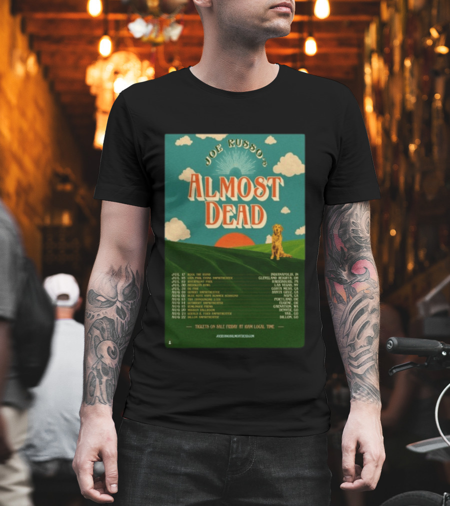 Joe Russo's Almost Dead Summer Tour 2026 Dates Red Sun Dog And Cloudy Sky T-Shirt
