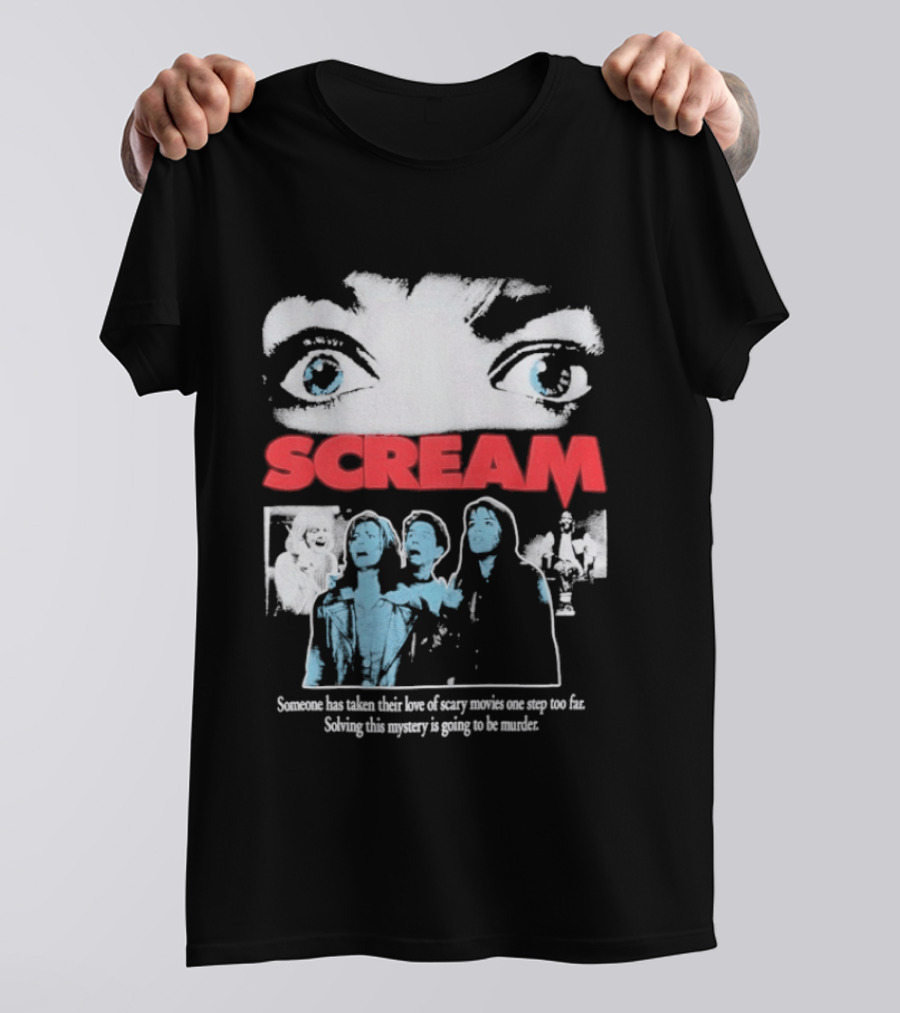 Scream Someone Has Taken Their Love Of Scary Movies One Step Too Far Solving This Mystery Is Going To Be Murder Eyes Faces T-Shirt