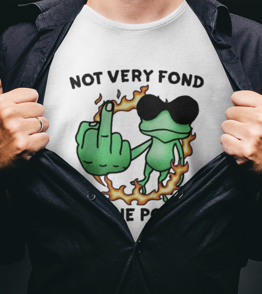 Not Very Fond Of The Police Frog Middle Finger Flame Glasses T-Shirt
