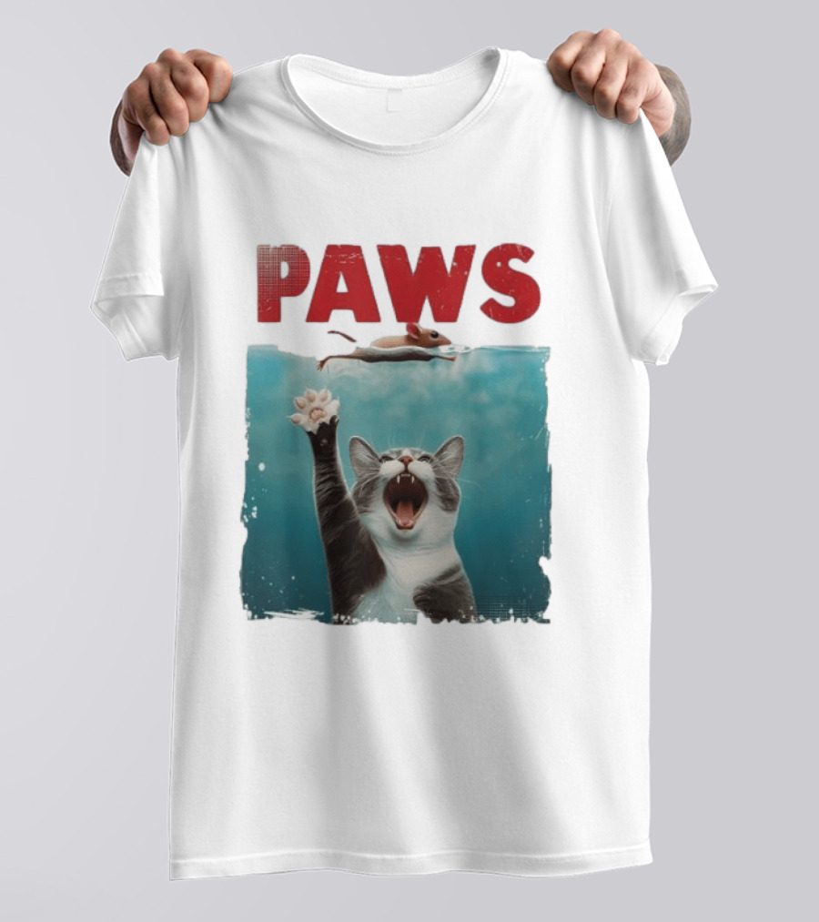 Paws Cat Chasing Mouse Playful Kitten Humor T-Shirt