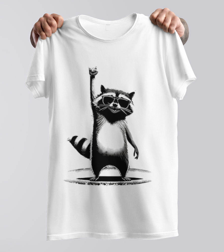 Raccoon Rock Music Animal Silhouette Jazz Hands Pose T-Shirt