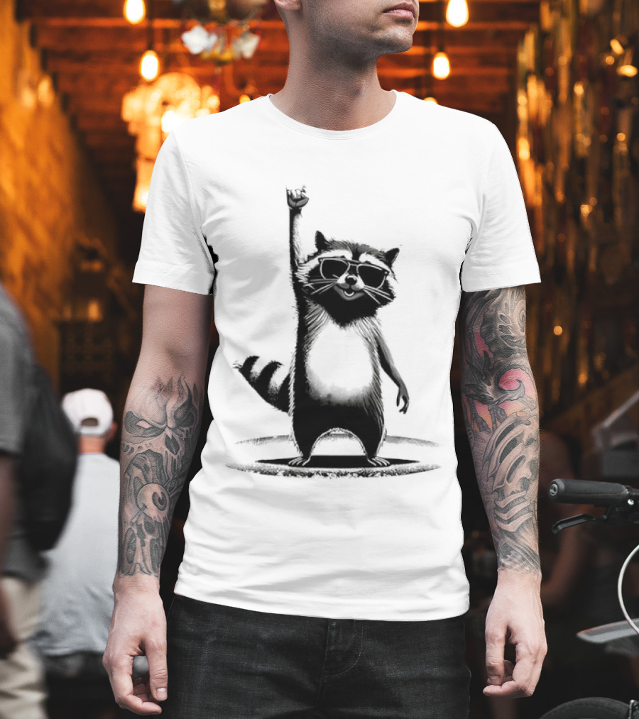 Raccoon Rock Music Animal Silhouette Jazz Hands Pose T-Shirt