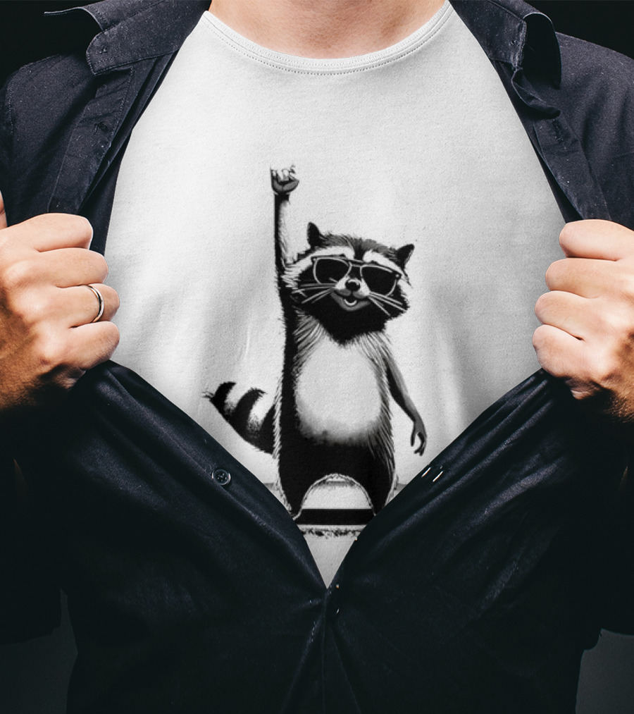 Raccoon Rock Music Animal Silhouette Jazz Hands Pose T-Shirt