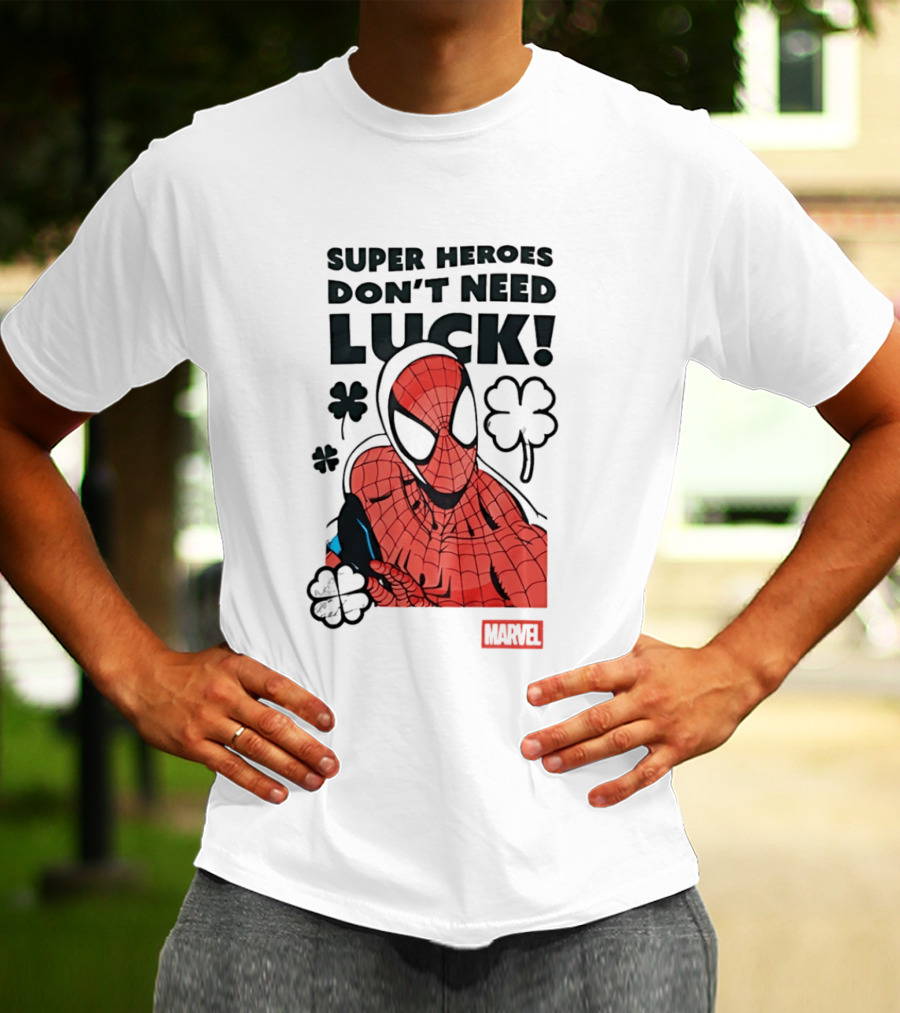 Marvel Spider Man Super Heroes Don't Need Luck T-Shirt
