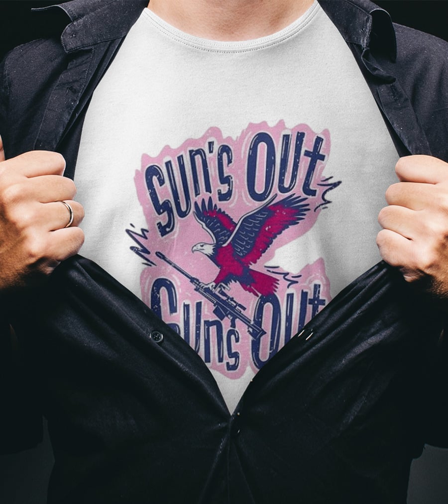 Sun's Out Guns Out Bald Eagle Holding Rifle T-Shirt