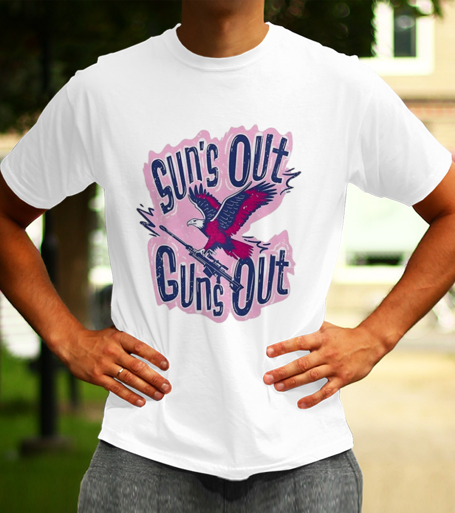 Sun's Out Guns Out Bald Eagle Holding Rifle T-Shirt