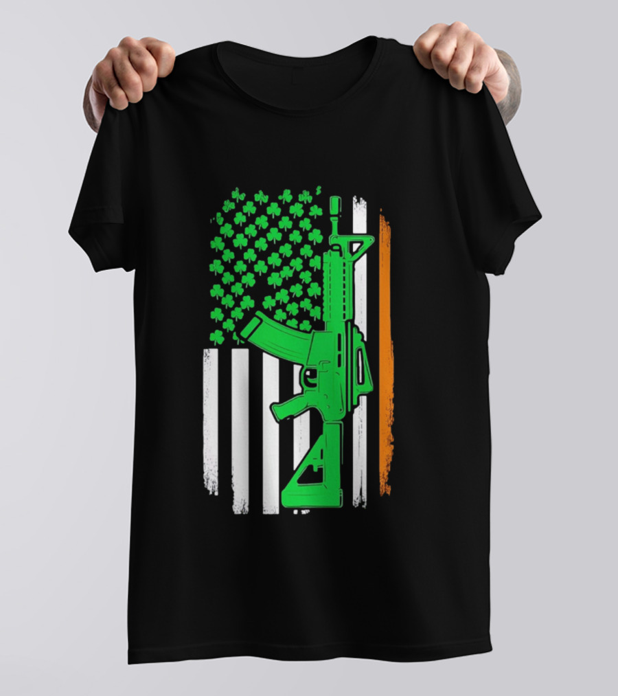 AR15 Shamrock American Irish Flag St Patrick's Day T-Shirt